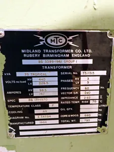 MTC Midland Transformer Co. - BS 3399-1961 Group 1